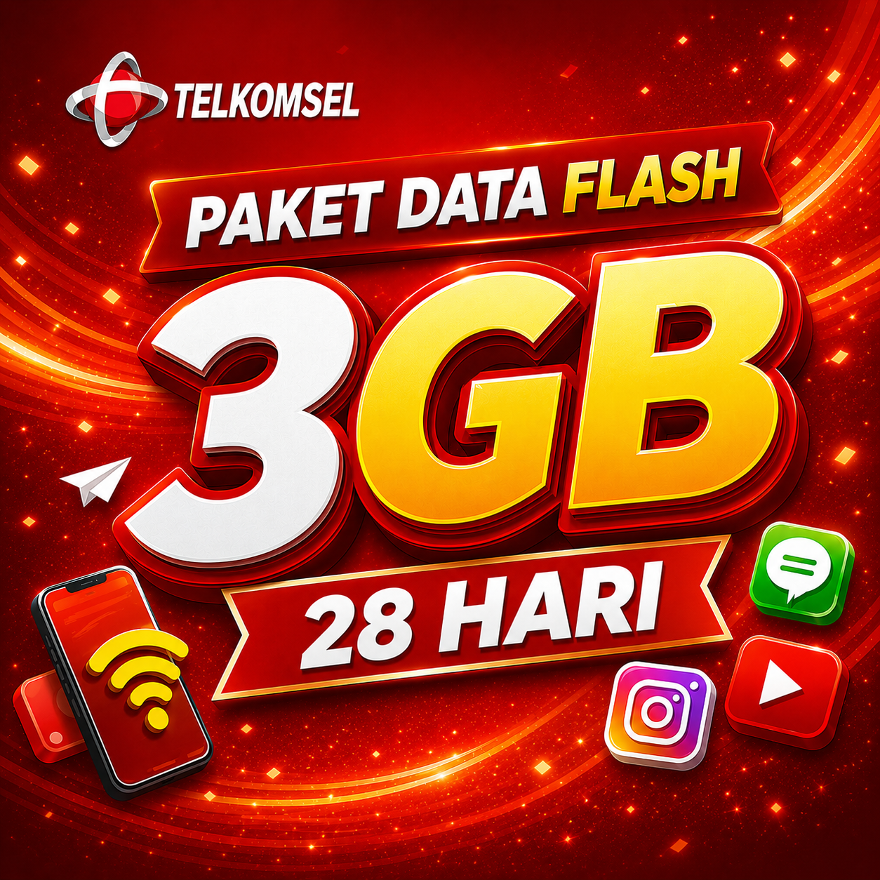 3GB TSEL Paket Data Flash 28 Hari