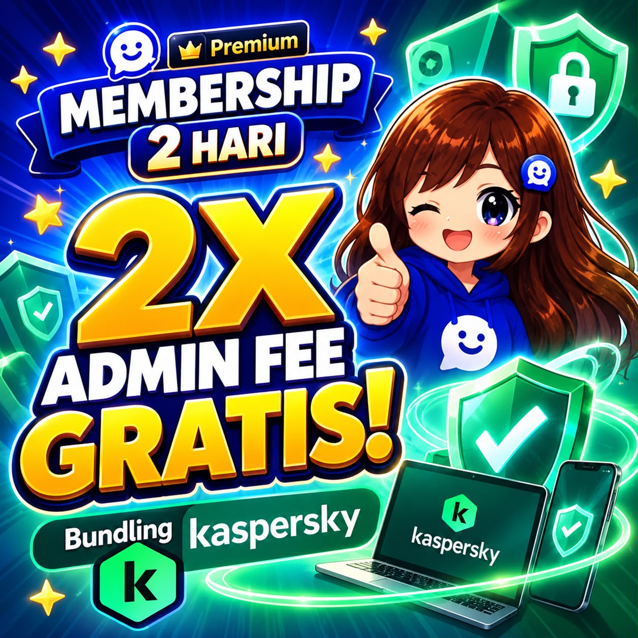 Voucher Gratis 2x Biaya Admin di Haihai Store + 2D Premium Membership + Kaspersky Anti Virus 3D