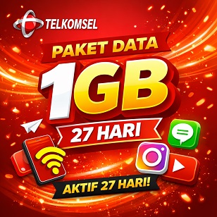 1GB TSEL Paket Data  27 Hari bonus 200 token